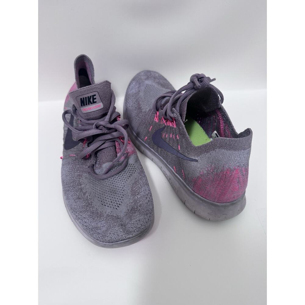 Nike Free RN Flyknit 2017 Gray/Pink Athletic Sneaker Lace Up Low Top 880844-200